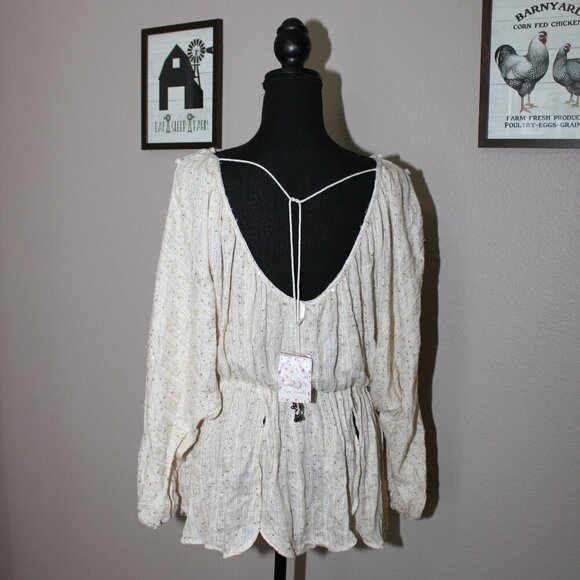 Free People Womens Little Shine Tunic NWT Sequins Cream Size Small Boho Peasant - Picture 3 of 10